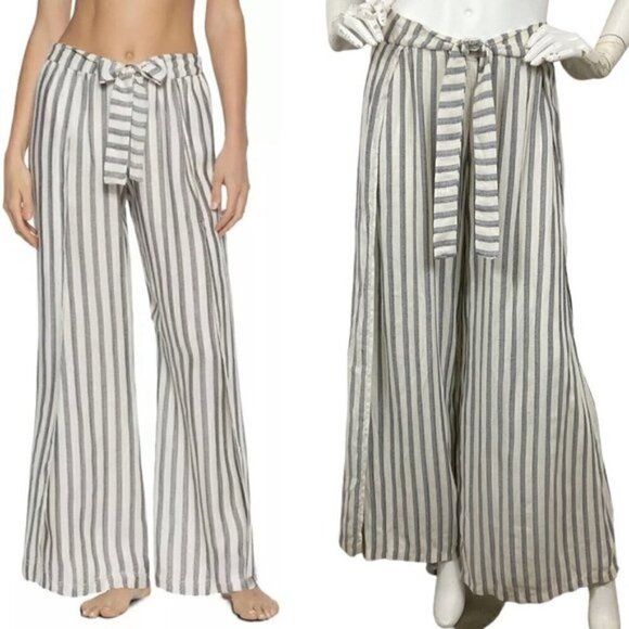 Becca By Rebecca Virtue Gateway Cover-up Swim Pant Wide Split Leg Gray Stripe M - Picture 1 of 10